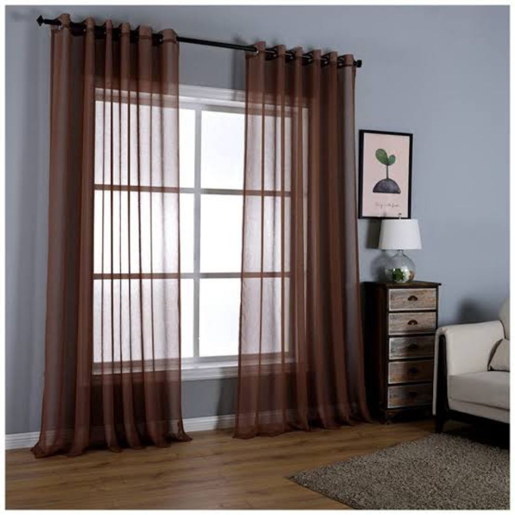 vitrase gorden polos warna coklat model semokring lebar 100cm