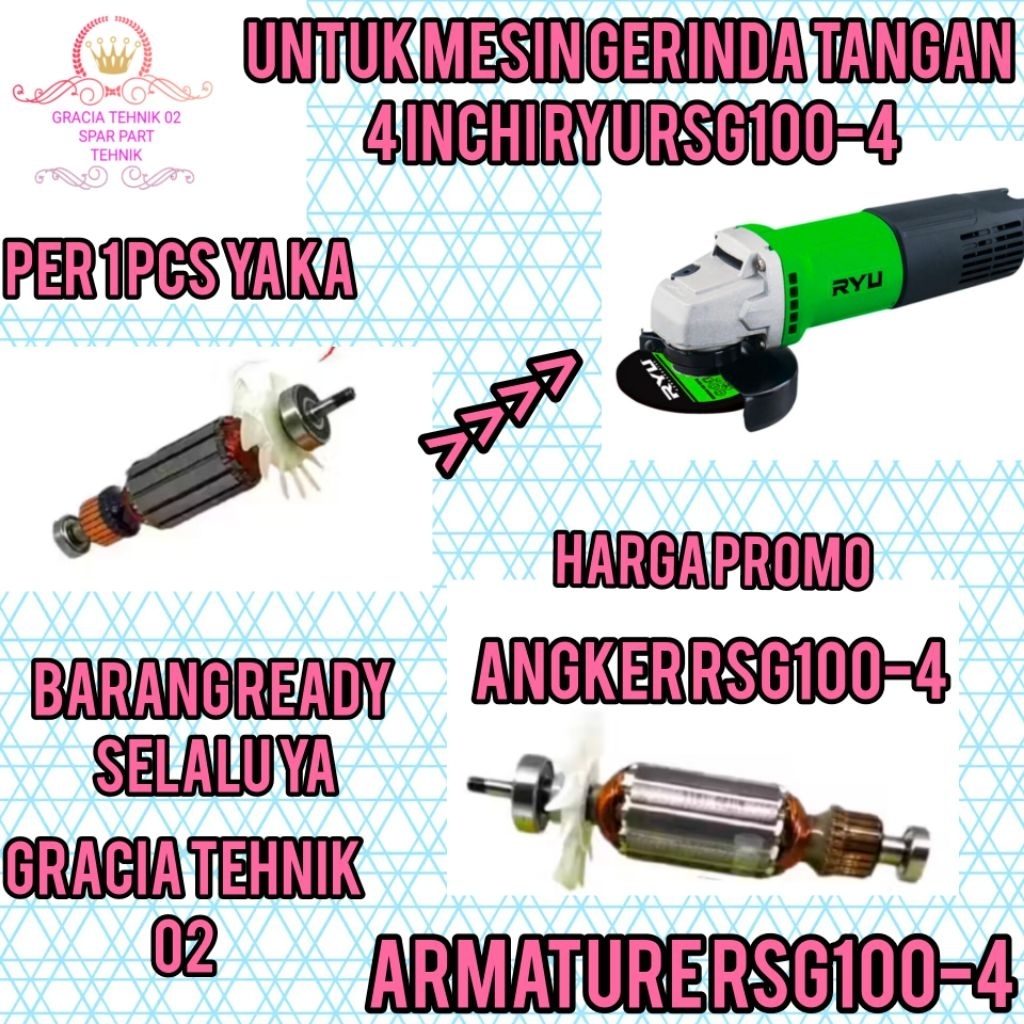 ARMATURE RYU RSG100-4 ANGKER MESIN  GERINDA 4" RYU RSG100-4 HARGA PROMO ARMATURE ANGKER RSG100-3 REA