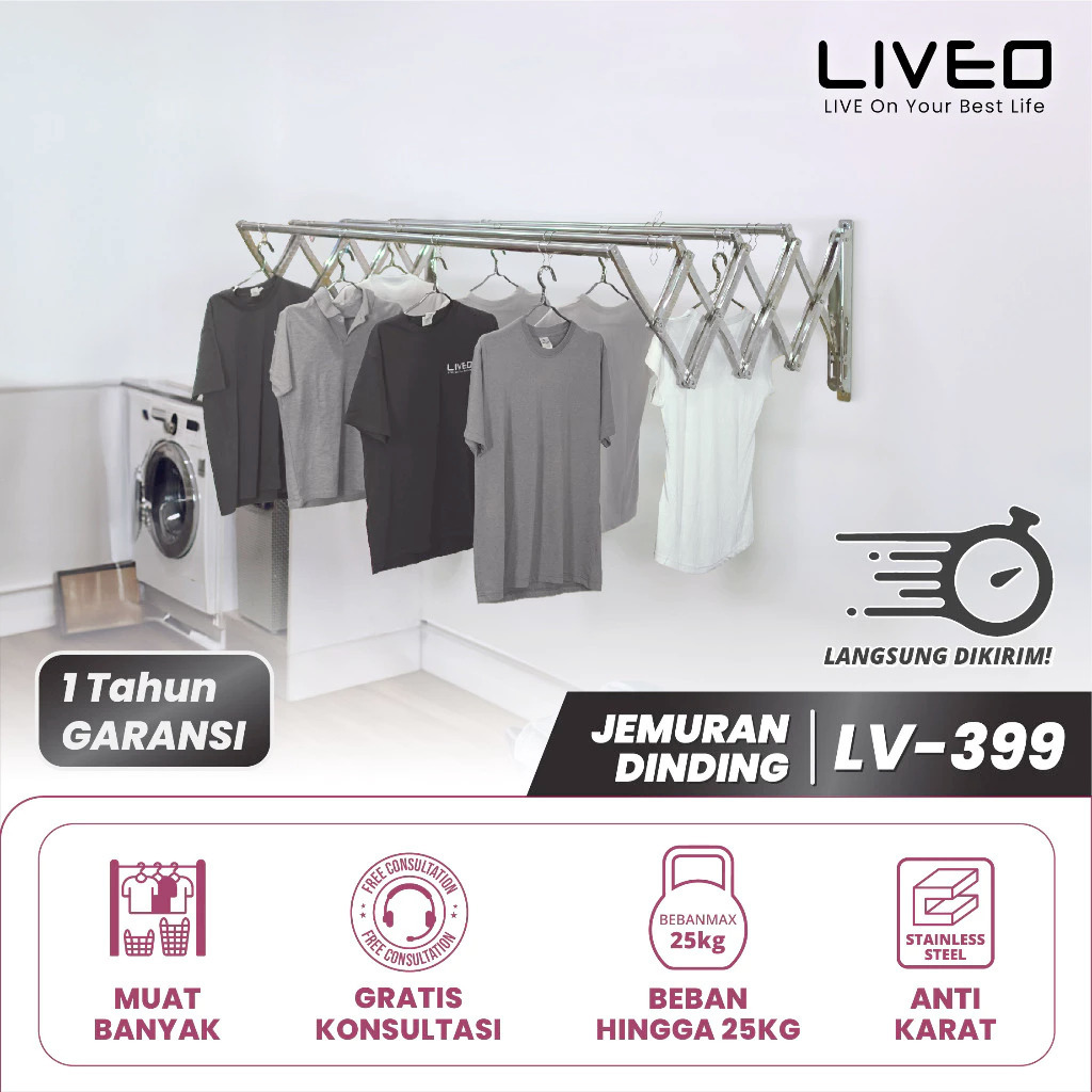 LIVEO Jemuran Dinding Baju Stainless Steel Lipat Gantung Liveo (AFFILIATE)