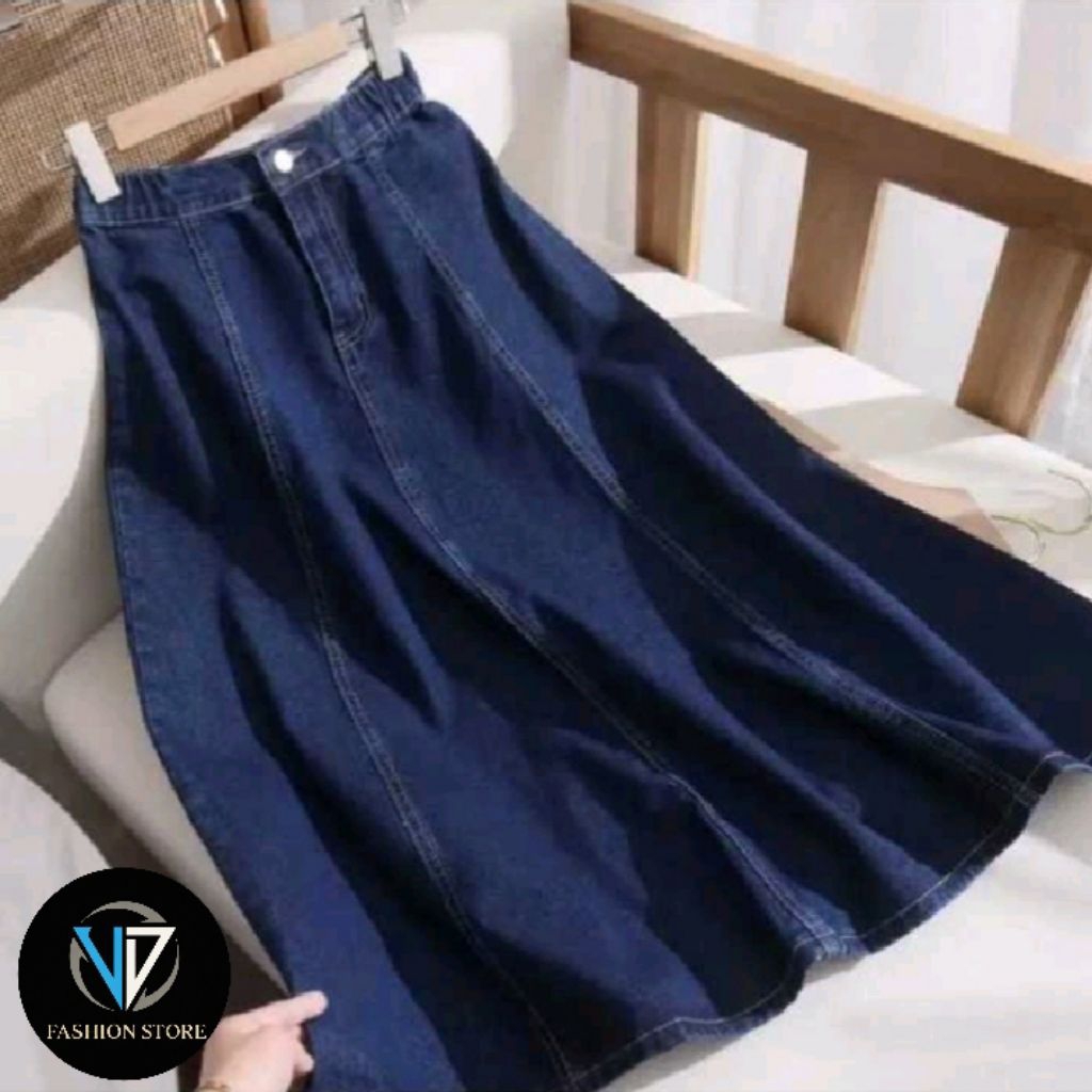 Jisso rok jeans mayung premium wanita A- Line 7/8 Model Payung Pinggang Karet Korean Style kulot