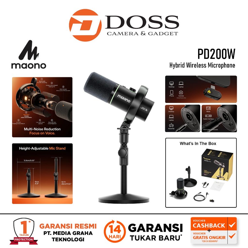 MAONO PD200W Hybrid Wireless Microphone PD 200W Mic Podcast