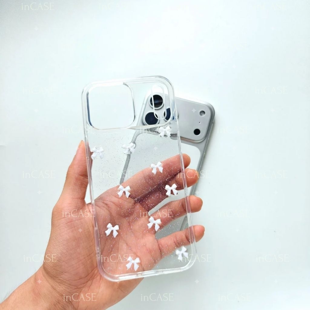 Soft Case Giltter 3D Small Ribbon Transparent Cute Case for iPhone 17 Pro Max 11 12 13 14 15 Plus Pr