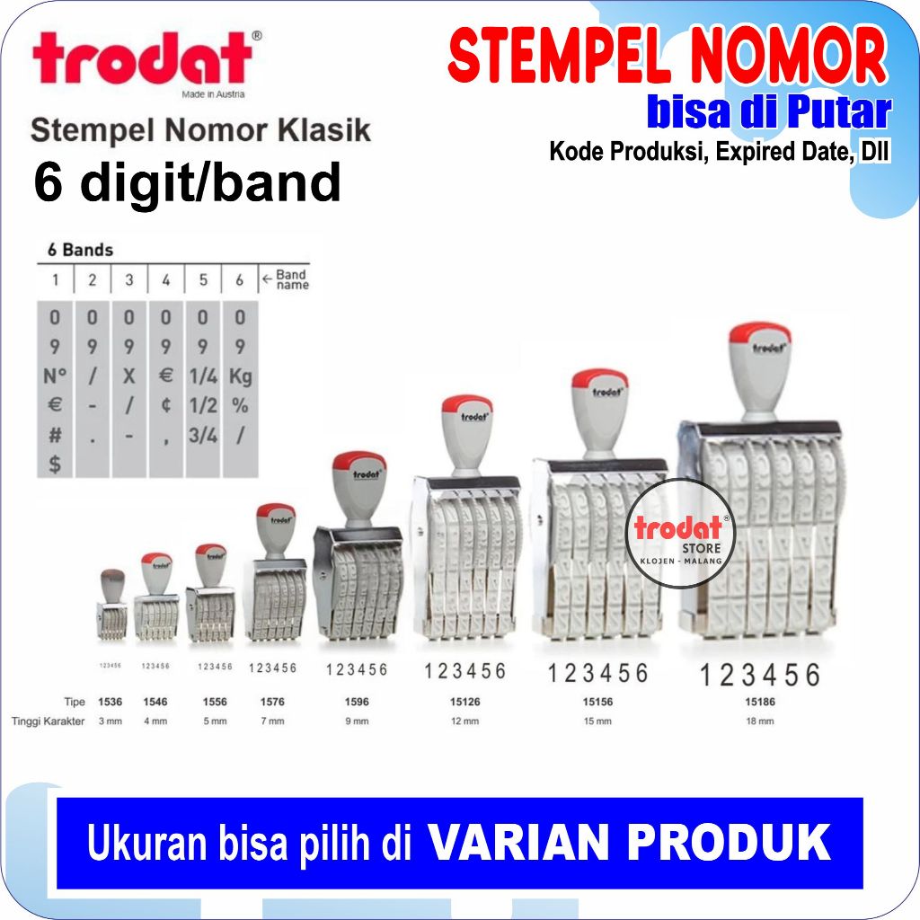 Stempel Nomor 6 DIGIT Trodat Klasik Berkualitas (ANGKA & SIMBOL  DIPUTAR)kode poduksi, Expired date.