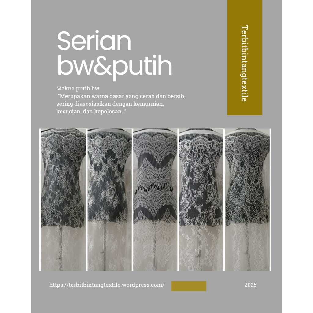 Kain Brokat Chantily Motif Quin Serian Putih 2,5m x 1,5m Lembut Tidak Mudah Berbulu , Bahan Kebaya B
