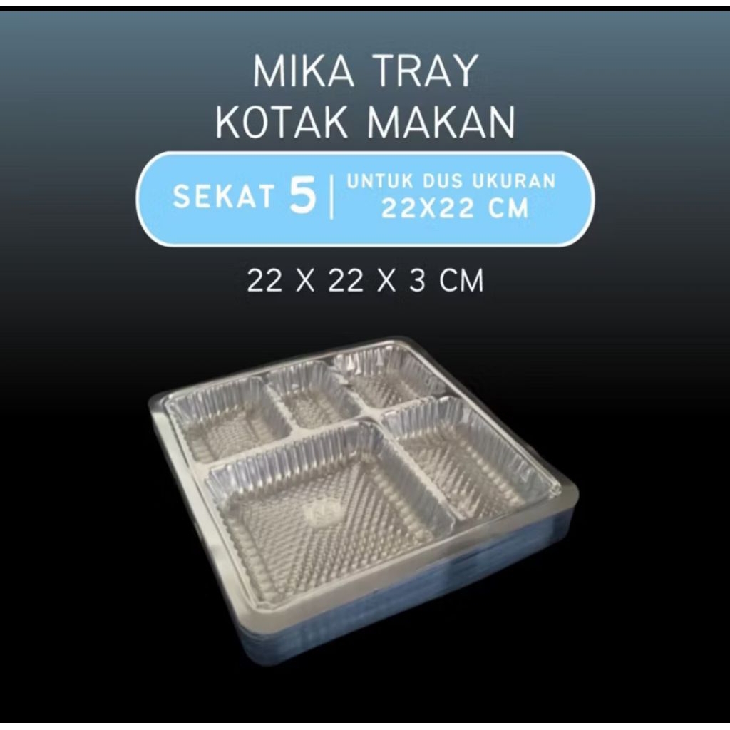 (50 Pcs) Mika Kotak Nasi Sekat 5 Bening - Ukuran 22x22 cm/ mika nasi box 22x22 / mika nasi sekat 5/ 