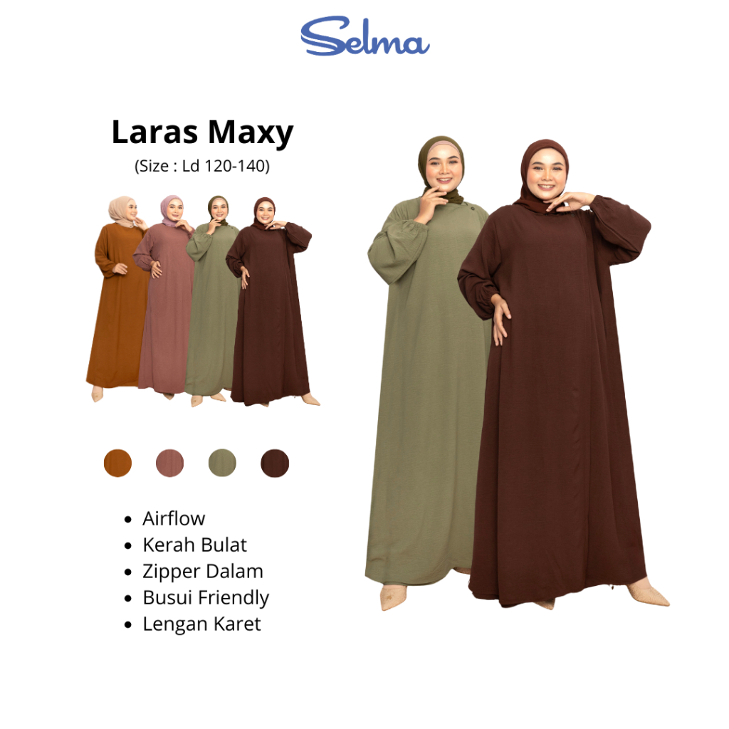 Laras Maxy Dress Polos Airflow Premium  Jumbo LD 120 140 Busui Friendly & Nyaman Seharian by SELMA L