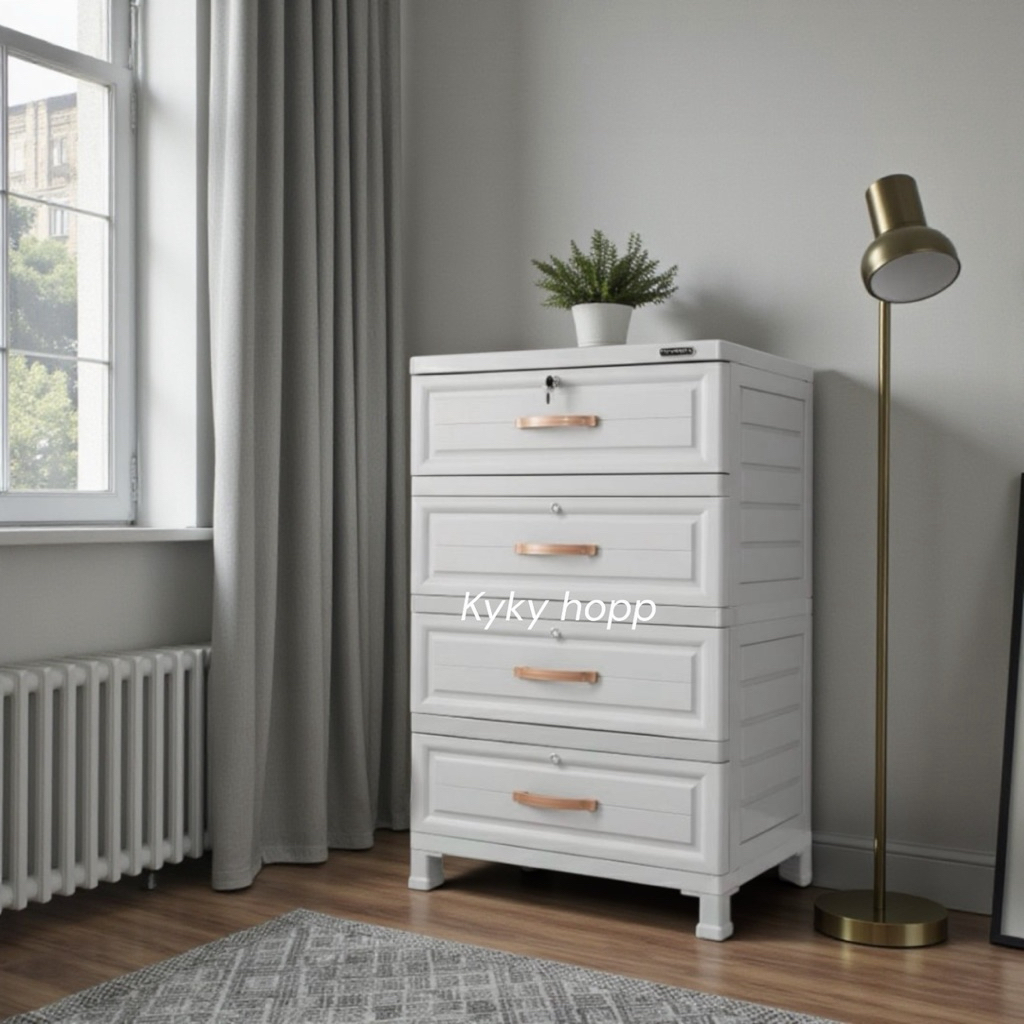 Lemari plastik napolly laci Double nacase wood rotan napolly laci susun 4