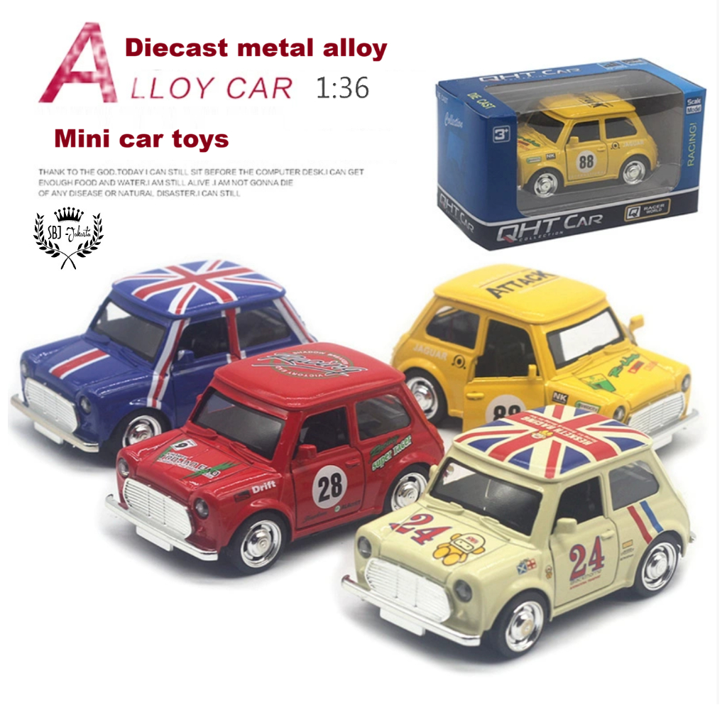 Diecast mobil Mr bean mini cooper morris lucu skala 1:36 metal alloy mainan anak