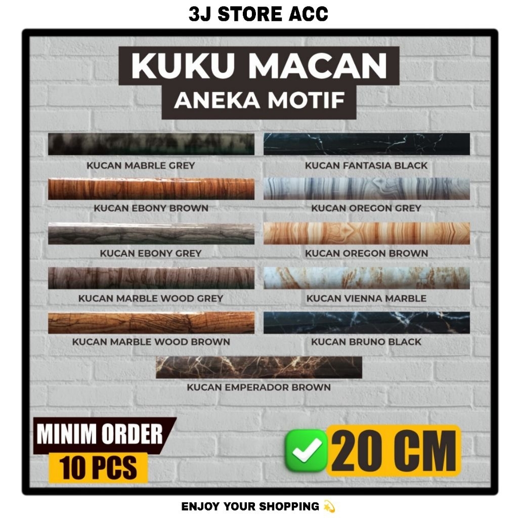 [20 pcs] Kuku Macan Tiger Lis Keramik Bon Bon 20 cm Berbagai Motif Marble dan Kayu