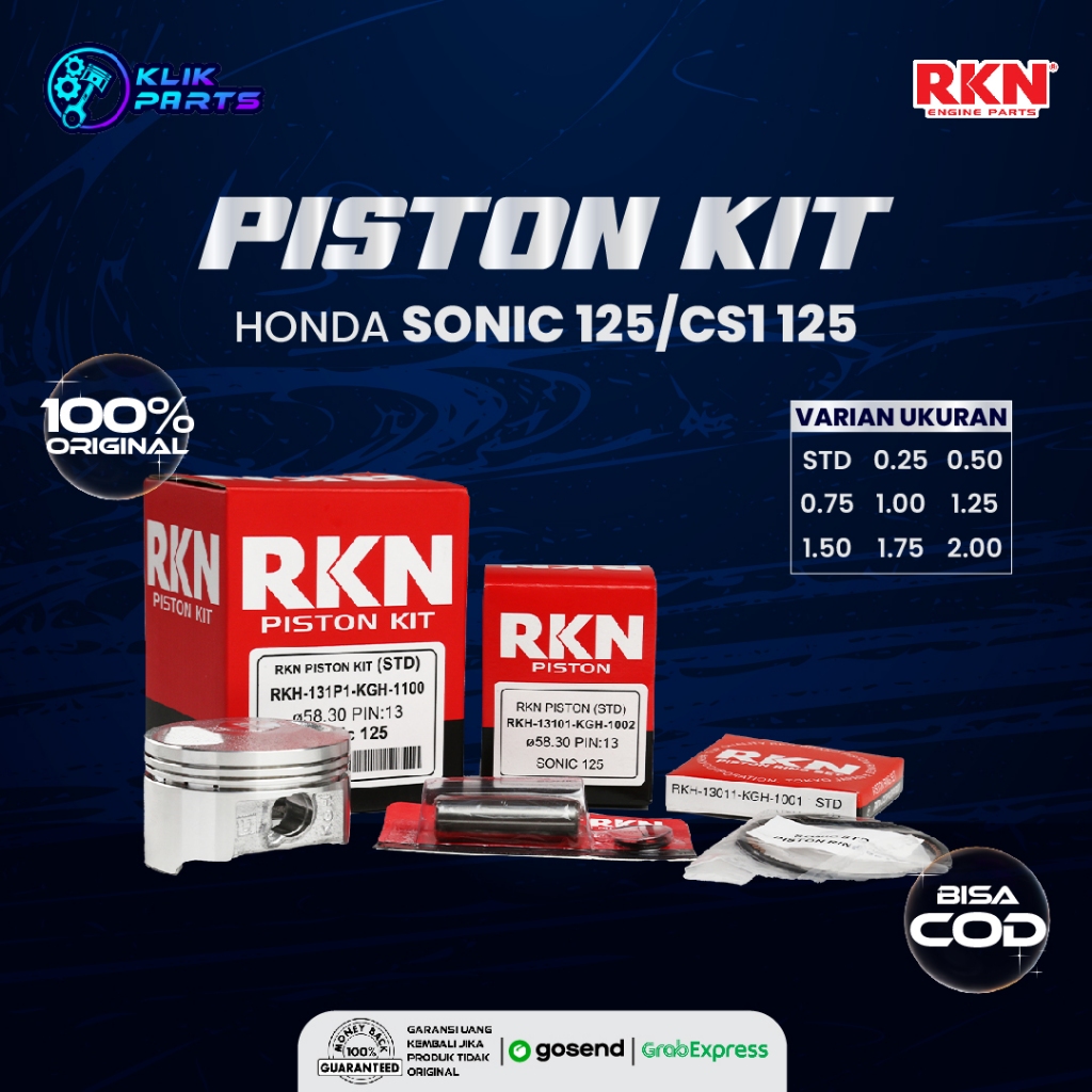 RKN Piston Seher Kit Motor Honda Sonic 125 & CS1 125 (KGH) (9 Ukuran) Original 100%