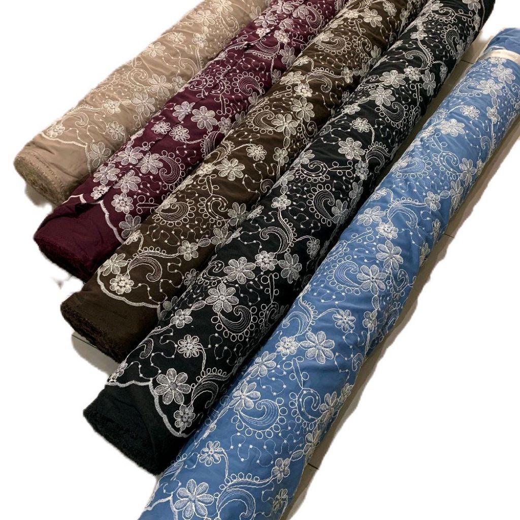 PER 1/2 METER KAIN KATUN BORDIR CORD (BENANG TIMBUL) LUBANG WARNA PREMIUM MEWAH ELEGAN