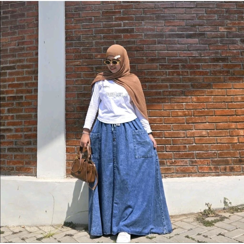 ROK JEANS KANCING SAKU DEPAN/ROK JEANS WANITA/ROK JEANS