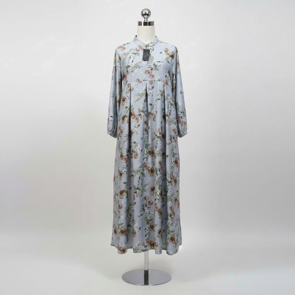 Gamis Wanita Murah Mewah Motif Daun Warna Cream Cerah All Size PB 140 cm