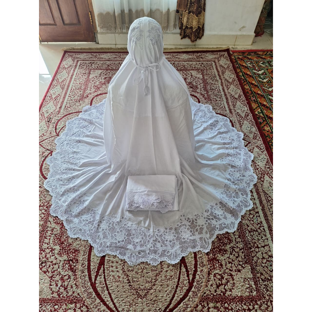 Mukena Katun Paris Putih Premium Full Manual