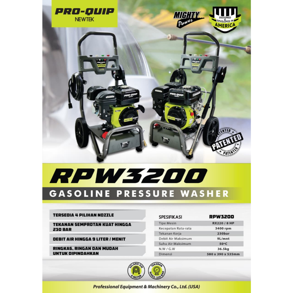 PROQUIP RPW 3200 Mesin Steam Motor Mobil Engine Bensin 4 Tak / Gasoline High Pressure Washer