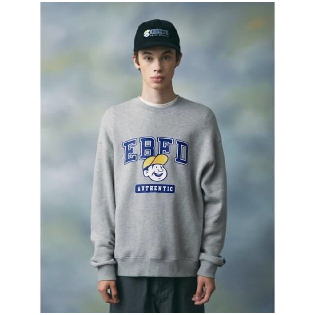 EBBETS FIELD SWEATSHIRT GRAY - Sweater Ebbets Field EBFD Authentic - EFF BETS Grey Crewneck Casual S