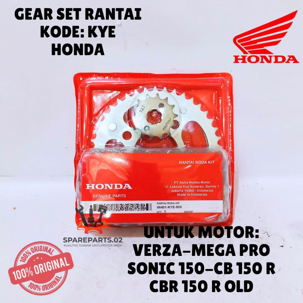 GEAR SET RANTAI ORIGINAL HONDA KODE KYE, GEAR SET RANTAI VERZA, MEGA PRO, SONIC 150, CB 150 R, CBR 1