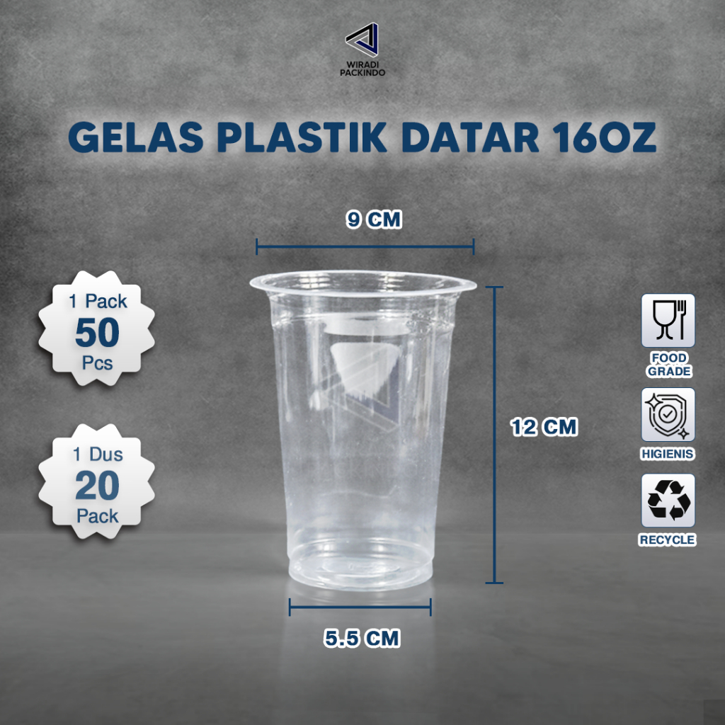GELAS PLASTIK DATAR 16OZ / CUP DATAR PLASTIK 16OZ / GELAS PLASTIK TEBAL