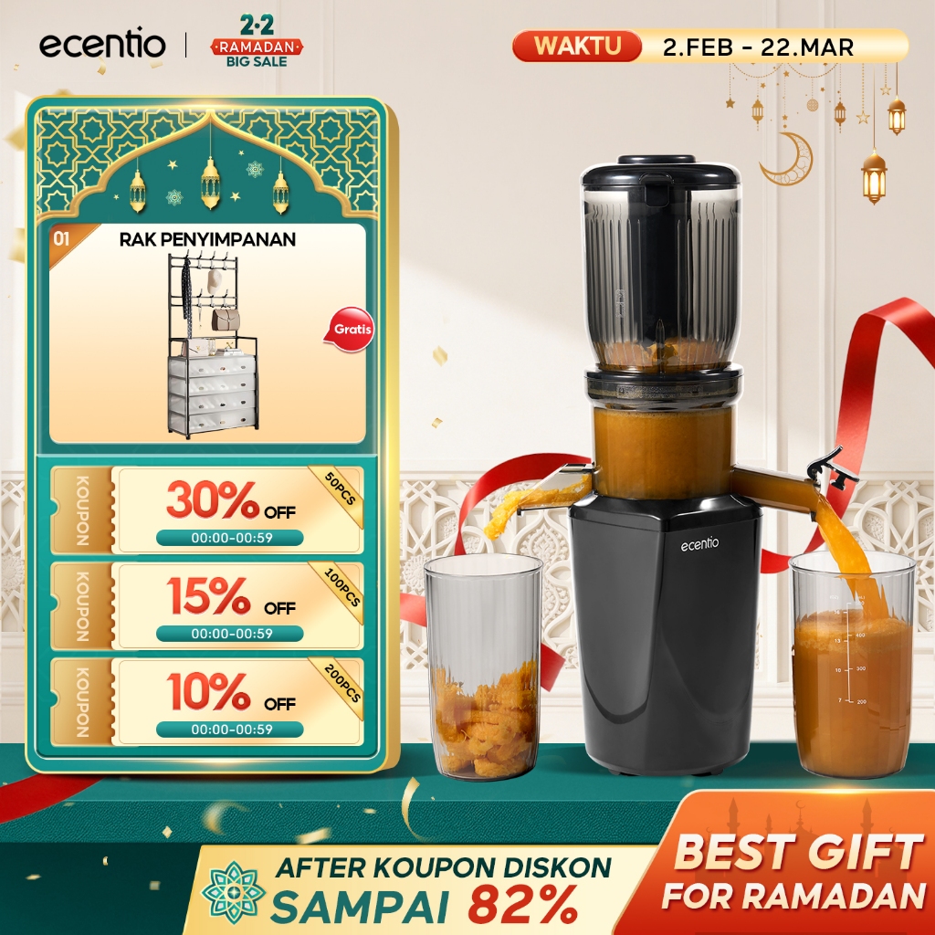 [Es Krim Homemade] ecentio Slow Juicer Blender jus Extra Big Mouth juice extractor Easy Filter-Free 