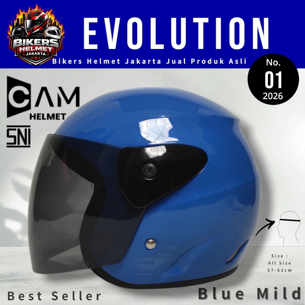 Helm Evo Polos Half Face SNI Blue Mild Biru TNI AL Cam Helmet - Busa Tebal, Ringan & Tahan Lama