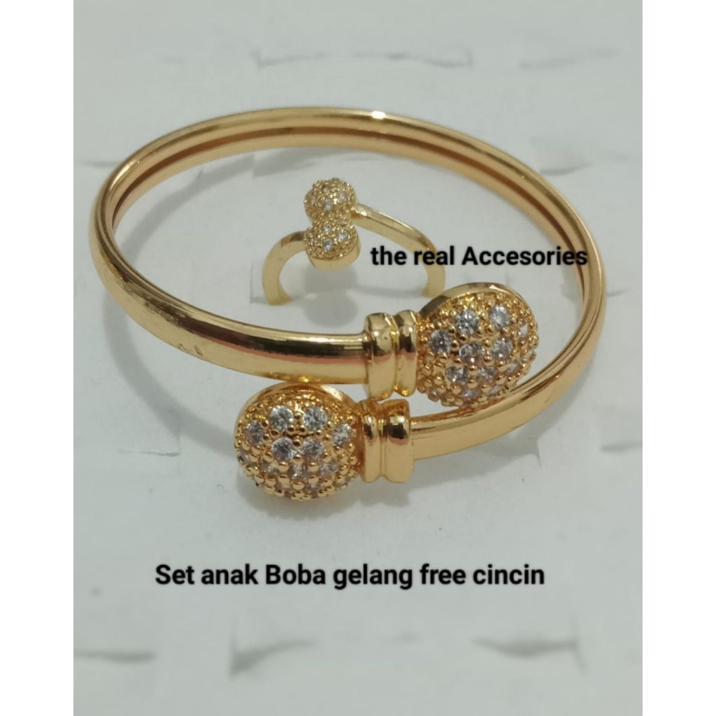 Promo gelang dan cincin anak motif boba fashion cantik dan lucu berlapis emas terbaru viral