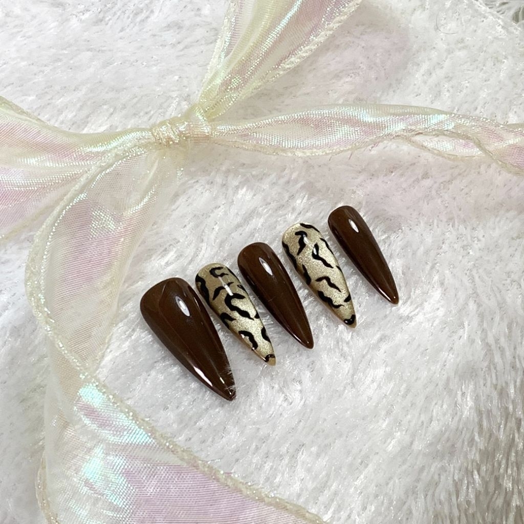 [A3 Brown Leopard] Press on nails + lem | Kuku palsu nail art | Kuku palsu + lem | Kuku palsu nail a