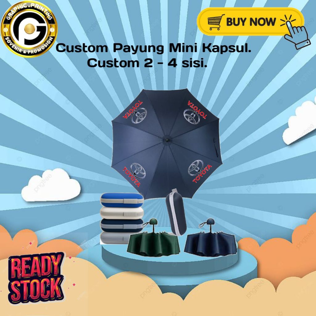 FREE CUSTOM BEBAS DESAIN..Payung Lipat Mini Kapsul UPF50 / Custom Payung / Payung Lipat Anti UV / Ce