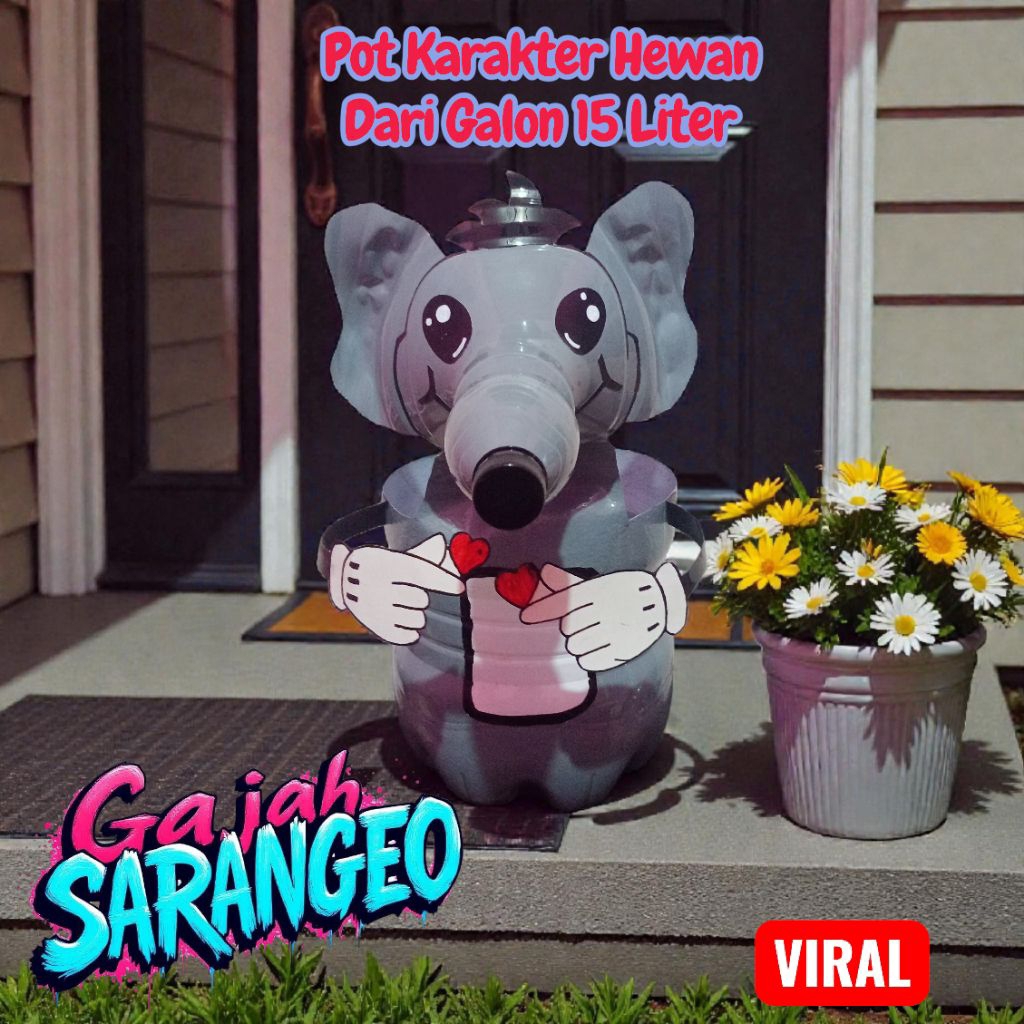 Pot Karakter Hewan Gajah Lucu Angguk2 Geleng2 dari Galon 15 liter