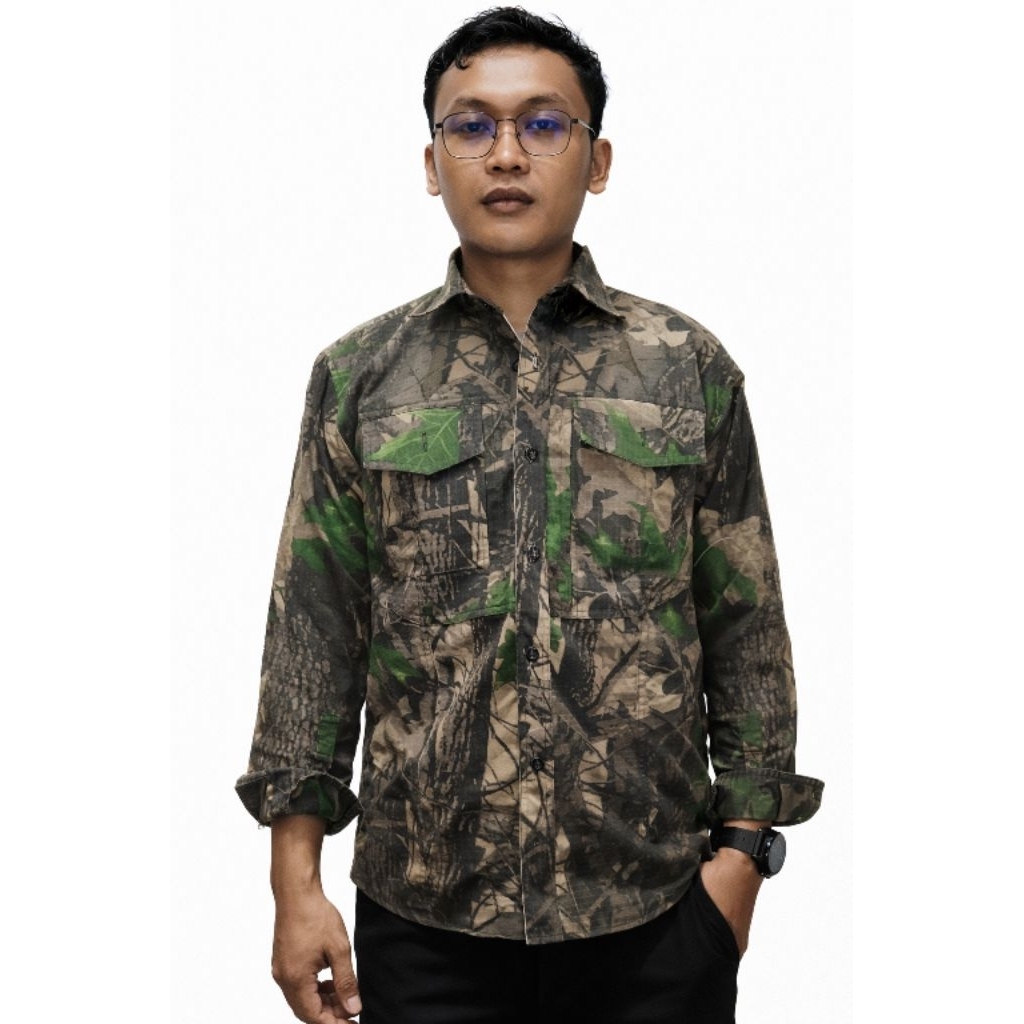 Kemeja Tactical Pria Camouflage Lengan Panjang – Baju Loreng Outdoor Kerja Lapangan