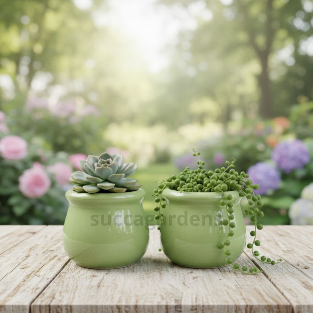 Pot Keramik Gentong hijau D6cm