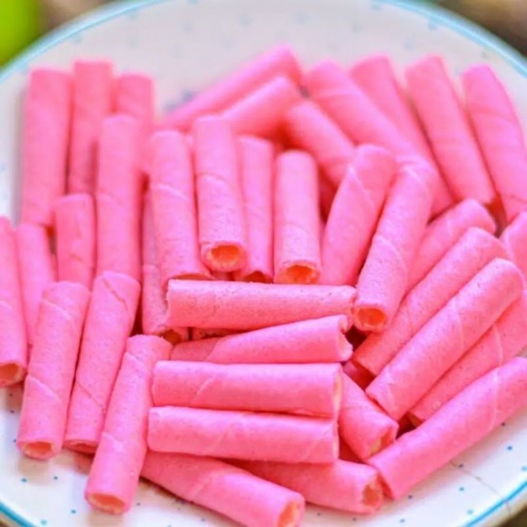 KUE MINI WAFER ROLL STROBERI KEMASAN 500GRAM