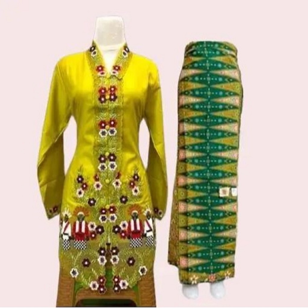 Setelan Kebaya Ondel Ondel Betawi Bahan Katun Nyaman dan Lembut Warna Lemon