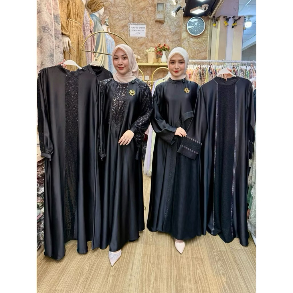 Gamis Hitam Premium Elegan Wanita | Dress Muslimah Mewah Kekinian Butik