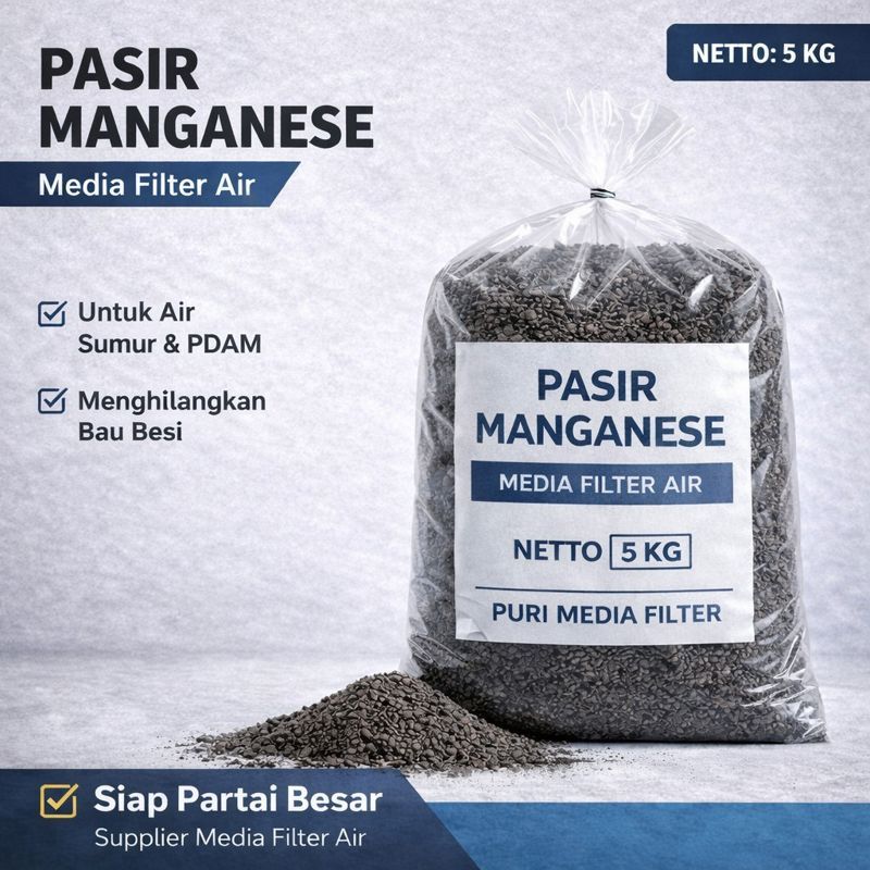 Pasir Manganese 5 KG / Manganese Filter Media / Puri Media Filter Air Menghilangkan Bau Besi & Air K