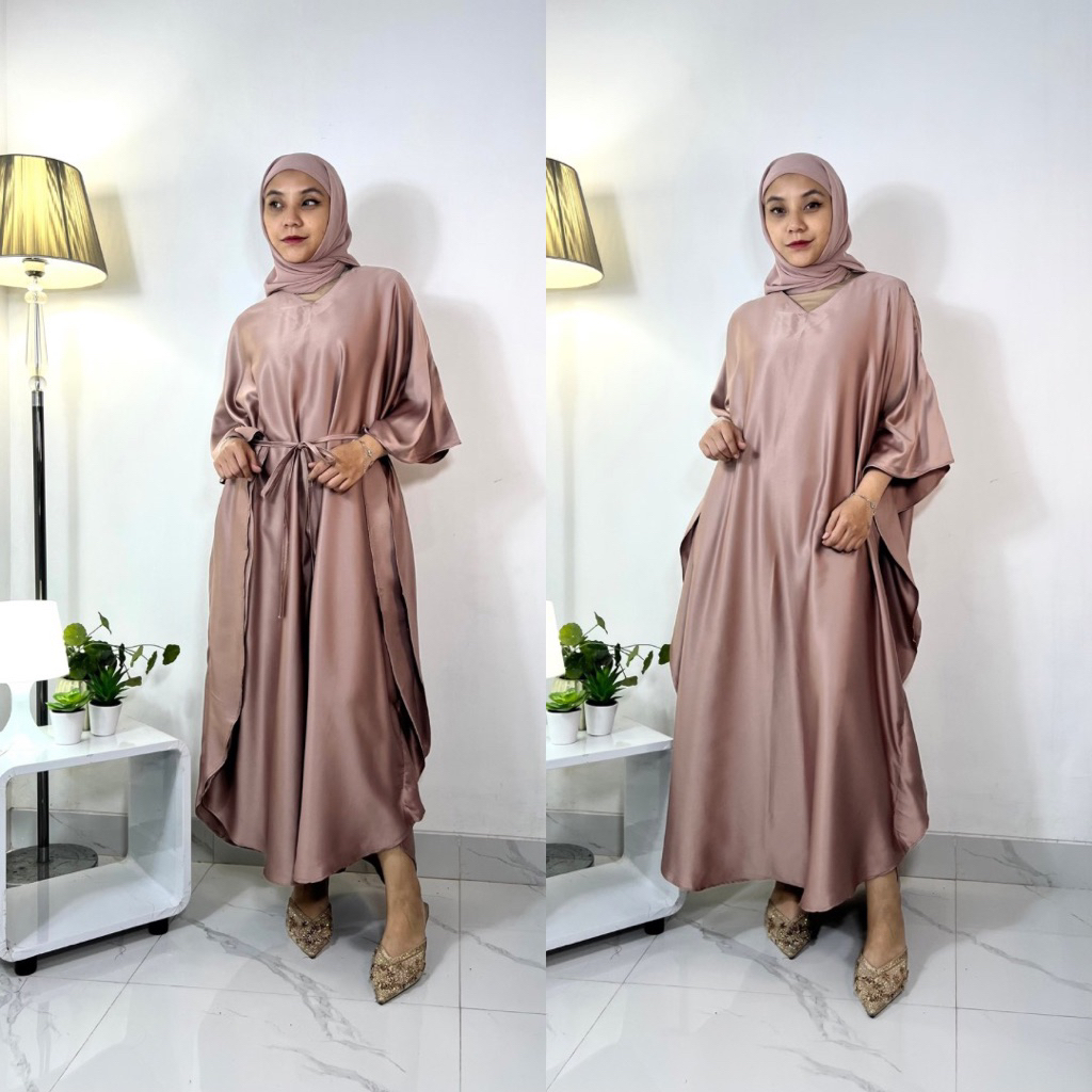 Kaftan Lebaran 2026 Mewah Satin Silk Premium Outfit Lebaran Elegant Terbaru