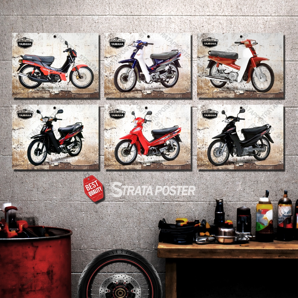 Poster motor bebek yamaha jadul Hiasan dinding otomotif vintage