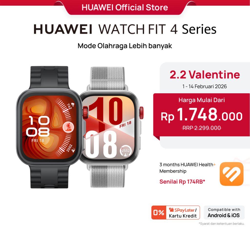 [PROMOSI SPESIAL] HUAWEI WATCH FIT 4 Series | Stylish Design | GPS | 10-Day Battery Life* | Sports T