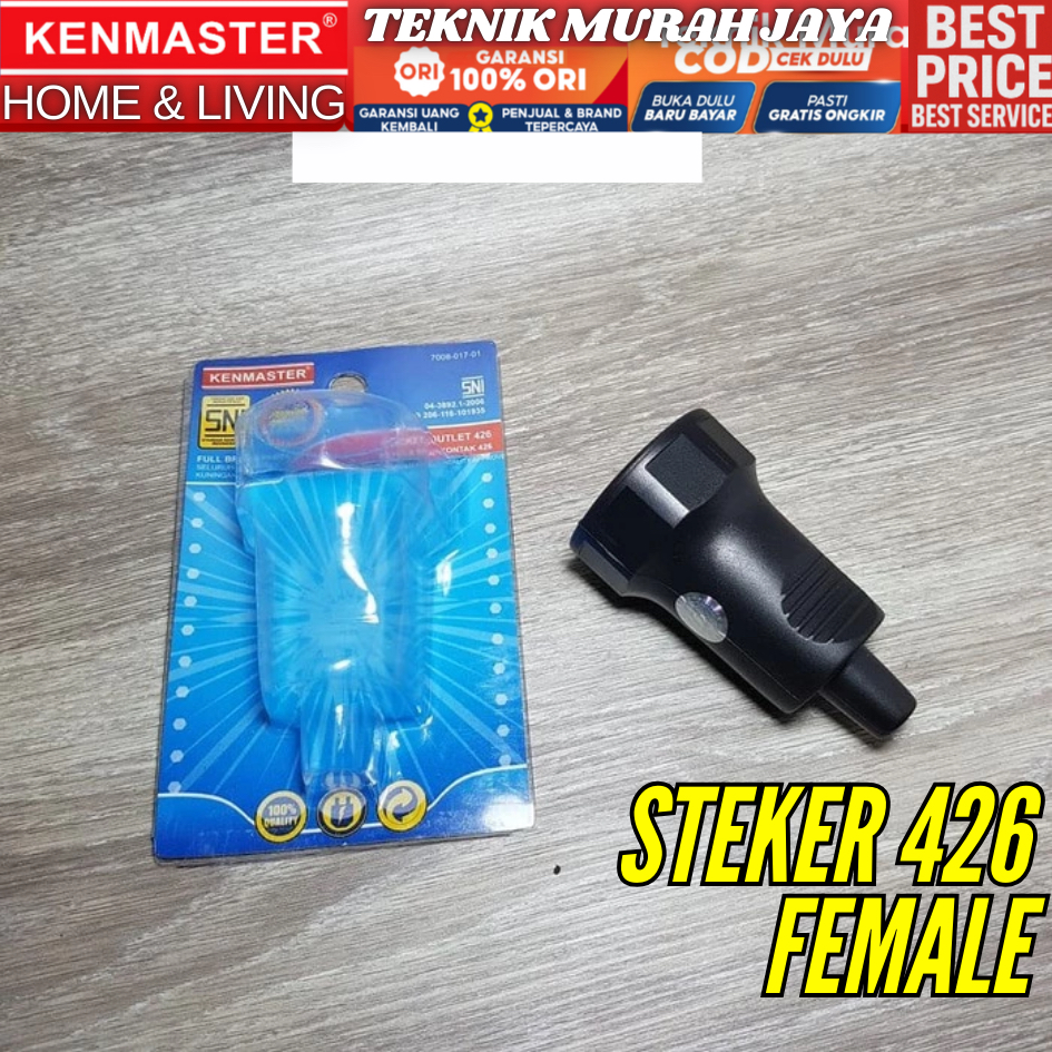 KENMASTER 426 Steker Plug Kepala Colokan Listrik Sambungan Kabel Listrik Full Kuningan SNI 2500 Watt