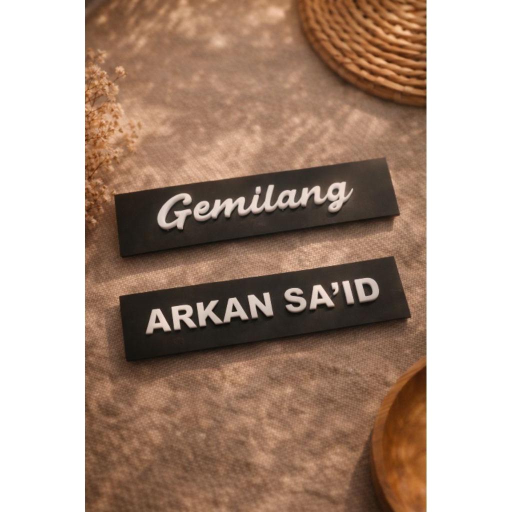 Name tag/papan nama dada timbul akrilik 3D untuk pegawai asn