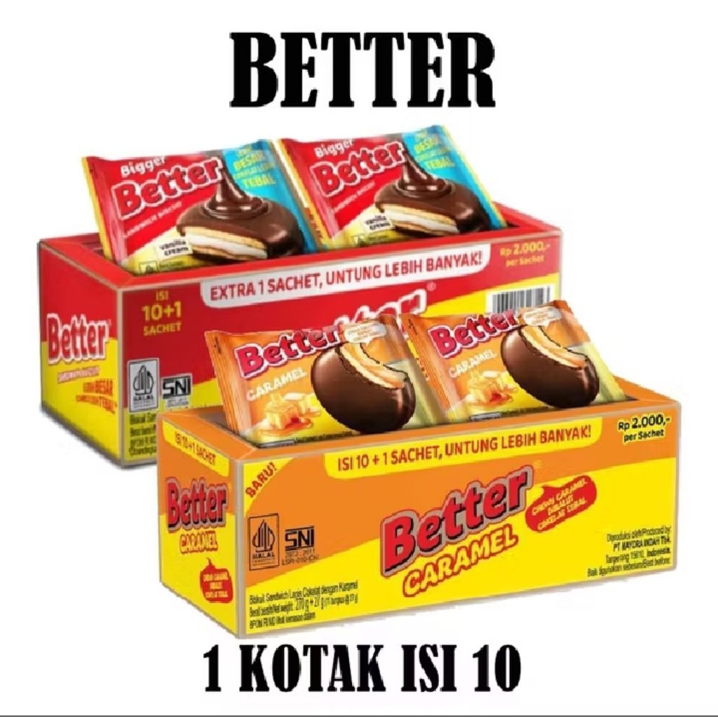 10 Sachet Biskuit Wafel Better Karamel - Coklat Gurih, Krim Vanilla Lembut, Kemasan Praktis