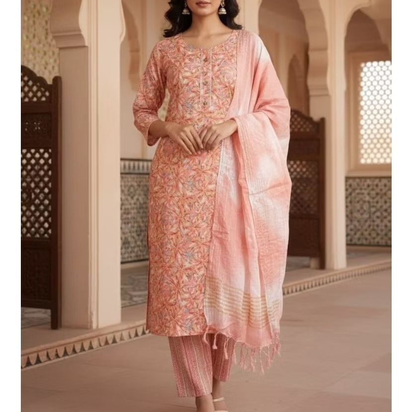 Baju India Wanita Kurti Set Motif Printing Baru Ori India