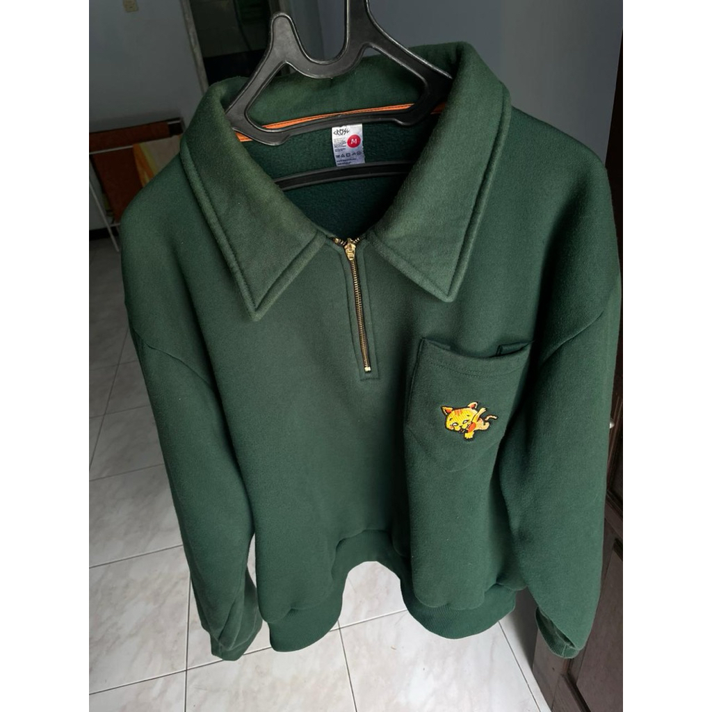 CRSL Chilo Polonian Sweatshirt | Green | Halfzip Crewneck Sweater | Outerwear Fleece  Pria Wanita