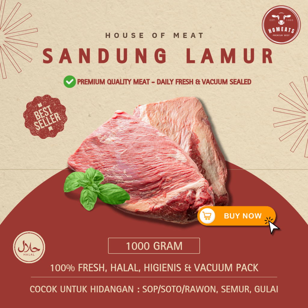 Homeats - Daging Sandung Lamur Sapi 1 Kg Brisket Sapi Lokal Segar 1000 Gram Premium | Halal, Higieni