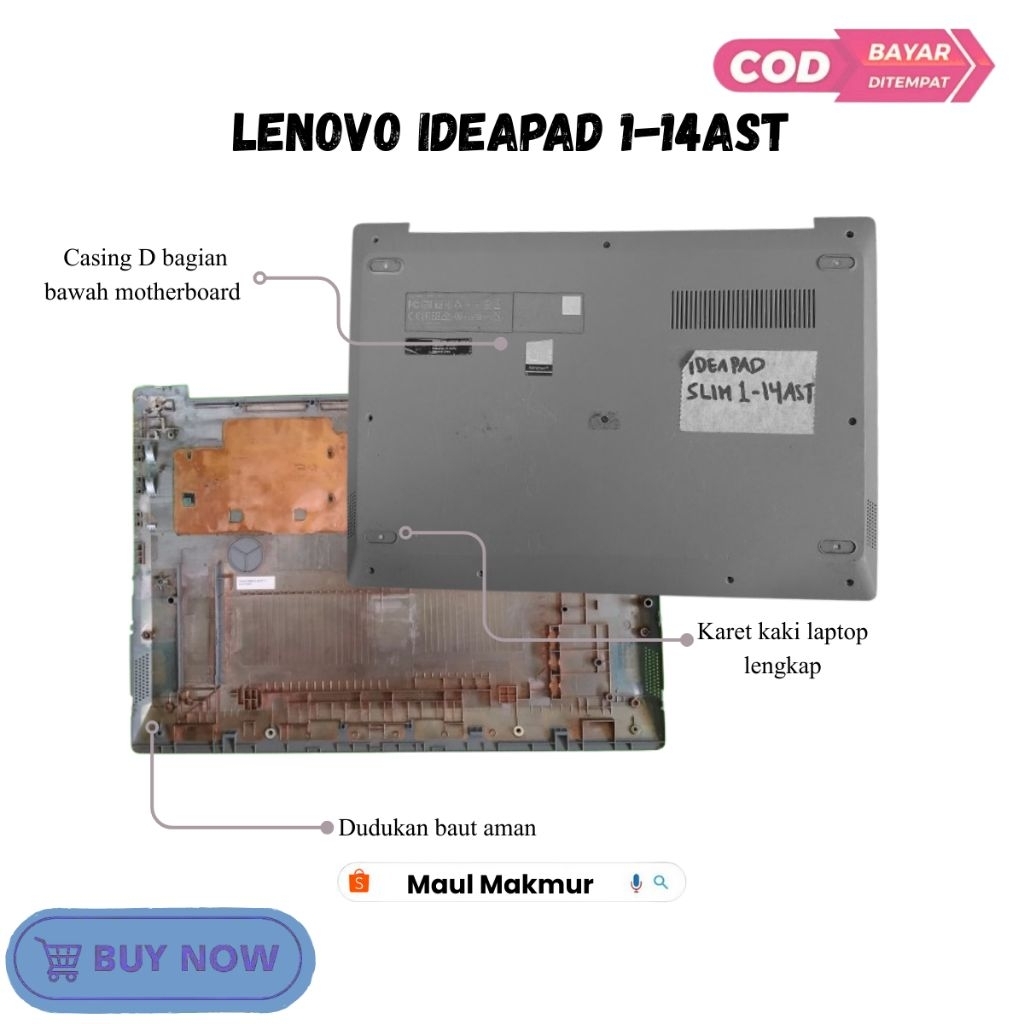 SECOND Casing Bawah Laptop | Lenovo Ideapad Slim 1-14AST | Case D Bagian Bawah Motherboard