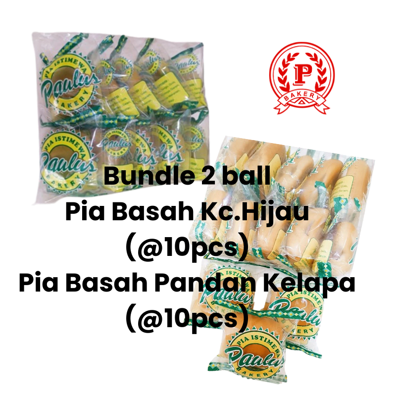 Bundle 2 ball Roti Pia Basah @10pc (Kacang Hijau + Pandan Kelapa) - Paulus Bakery Surabaya