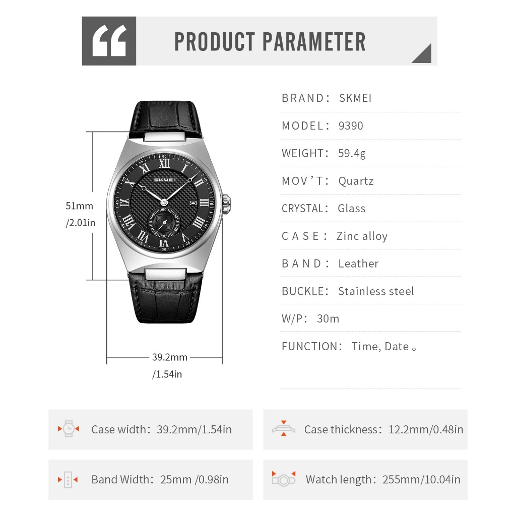 Cuci Gudang Skmei 9390 Jam Tangan Pria Analog Chronograph Casual Quartz Tali Kulit Mgos