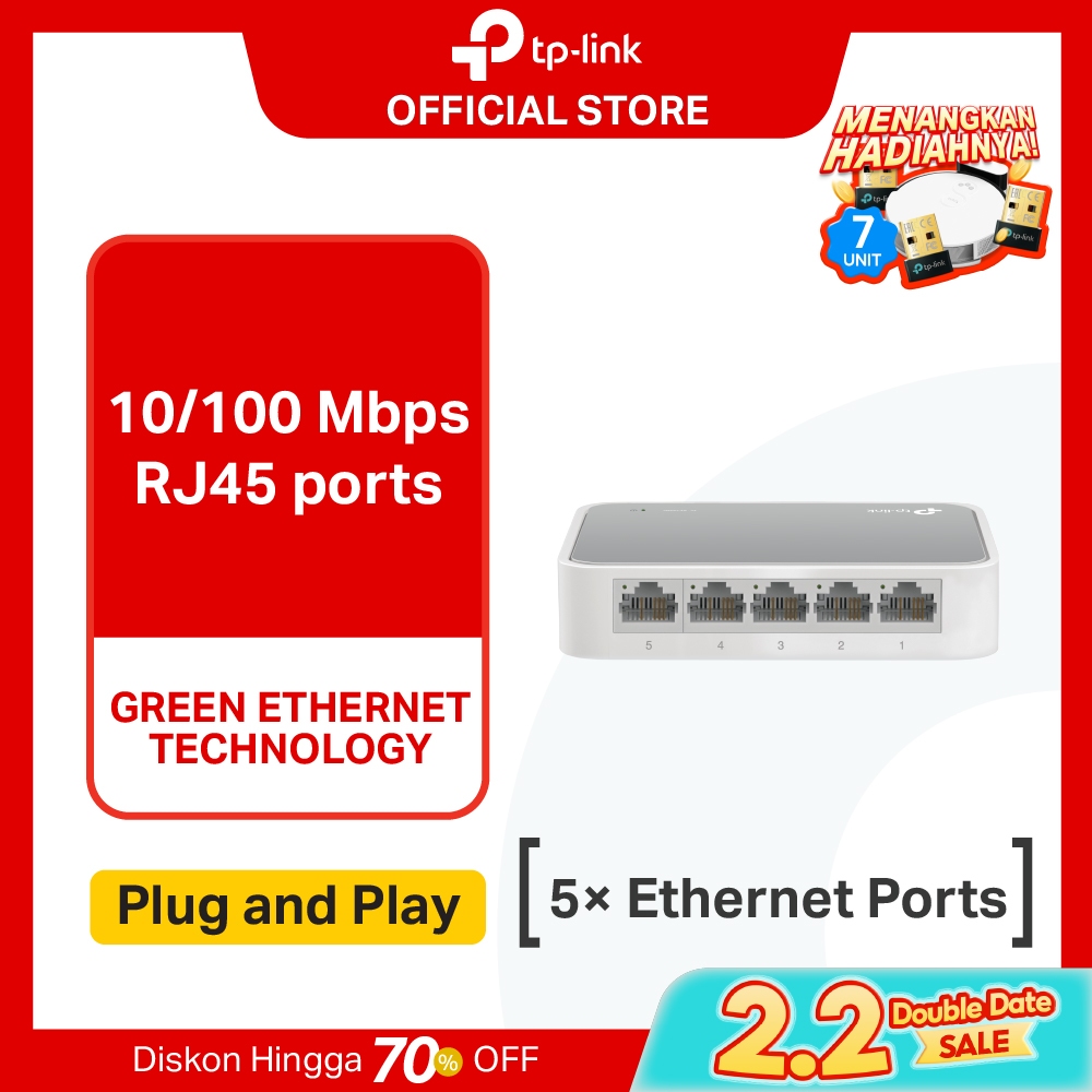 TP-Link TL-SF1005D | 5-Port Desktop Switch | 100Mbps Ethernet | RJ45 Hub | Plug & Play | Unmanaged