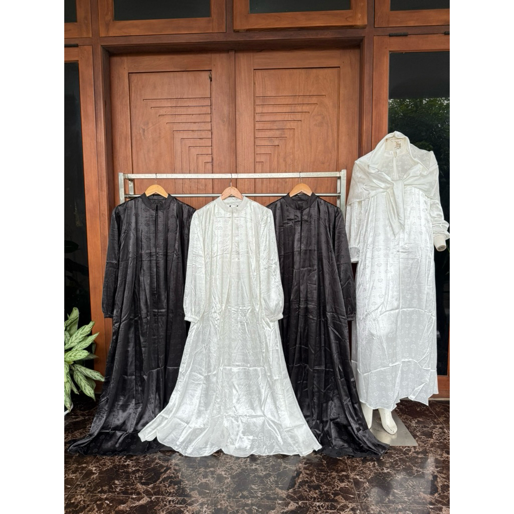 Gamis Hitam Putih Free Hijab Full Furing Gamis Umroh