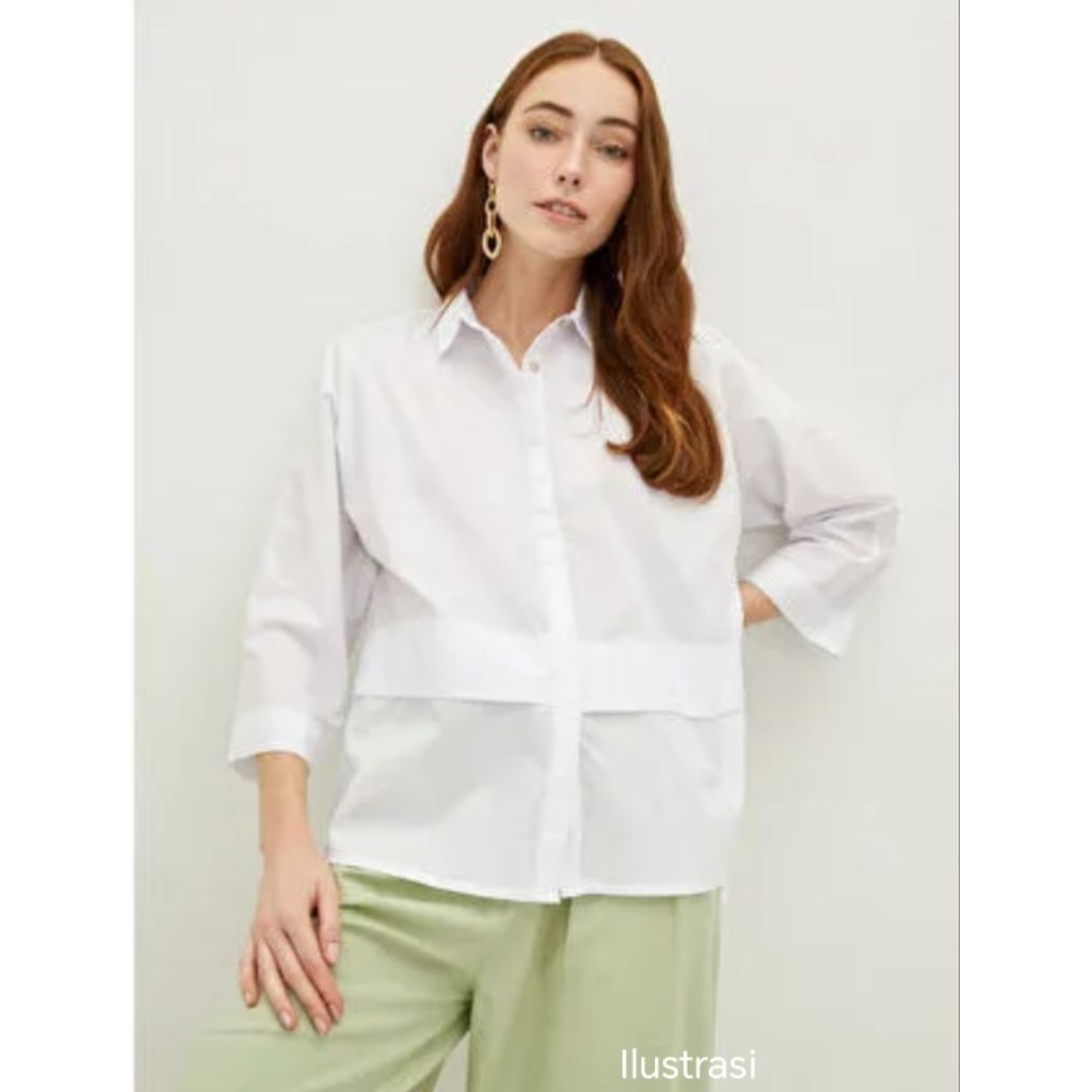 Kemeja Wanita Putih Lengan Panjang Semi Crop Oversized