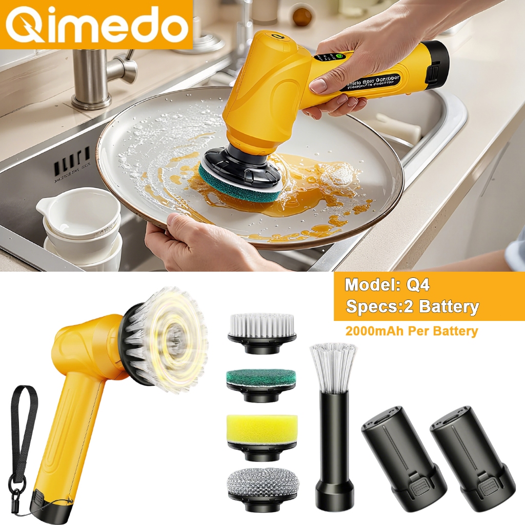 QIMEDO Sikat Pembersih Cordless Listrik Cordless Sikat Kamar Mandi Pencuci Piring Penghilang Minyak